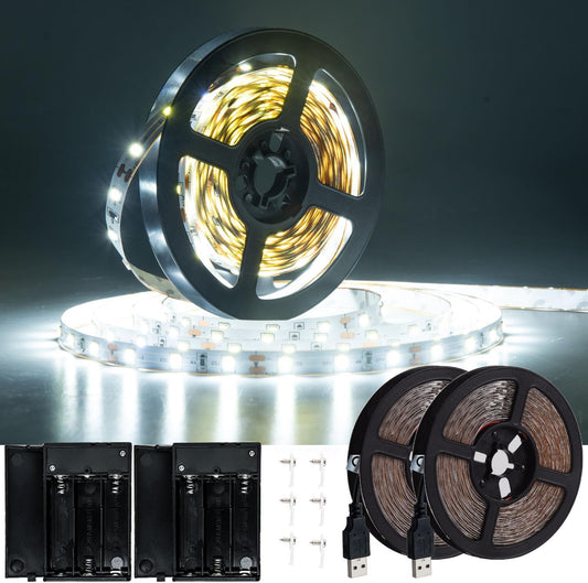 Battery Powered Led Strip Lights, 13.2Ft Flexible USB Led Light Strips Battery Powered Bright USB Led Light Strips for Gift Bedroom DIY Wedding Party Christmas, Non-Waterproof, 2 Pack